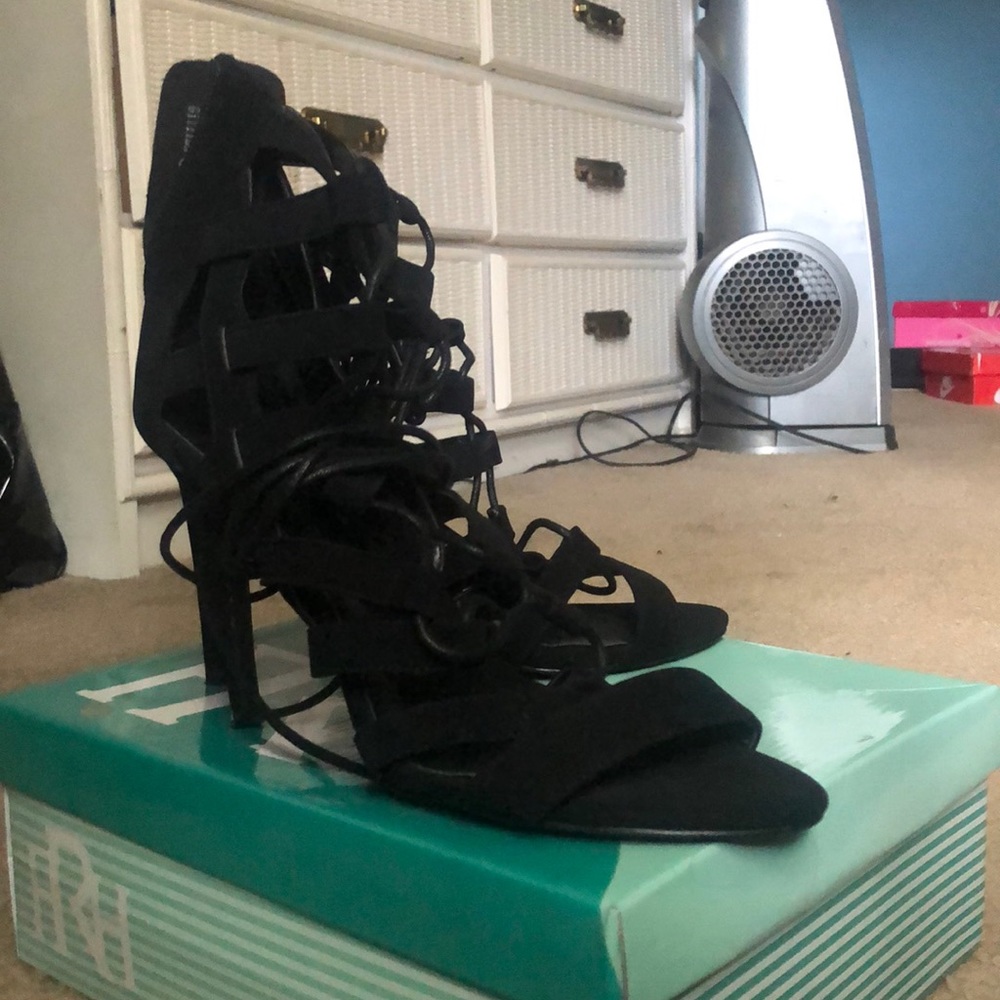 Black suede lace up heels